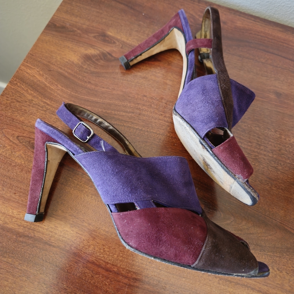 Nieman Marcus All Leather Elegant Purple and Burgundy Women's Heels
